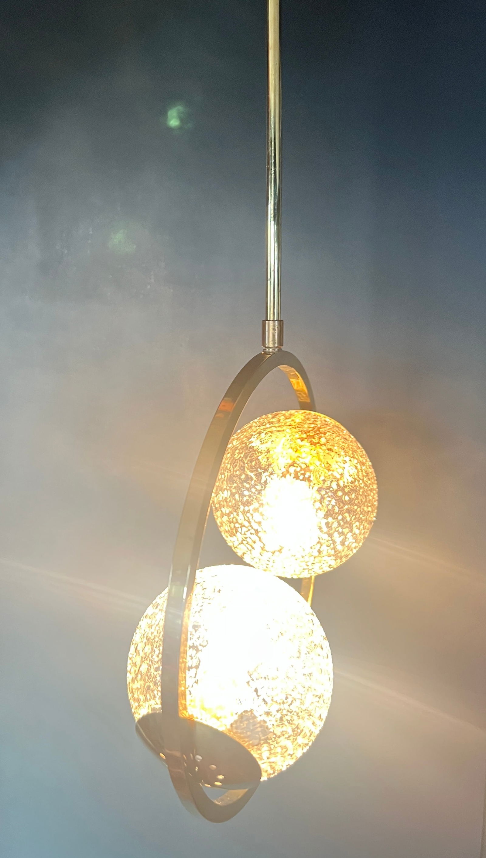 Modernist Brass and Glass Ceiling Lamp, 1960s - 7