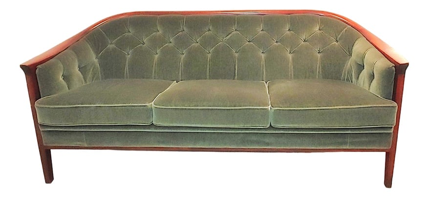 Aristocratic Swedish Sofa by Bertile Frags, 1960s: The three-seater sofa, part of the "Aristokrat" line by Fridhagen, is a combination of modern and classic design with the highest quality. Wooden elements made of walnut beautifully frame the upholste
