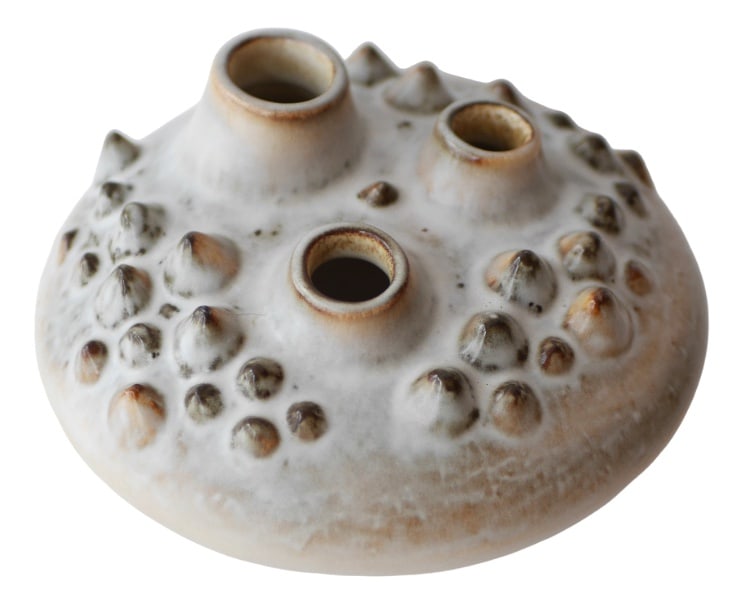 Vase by Einar Johansen for Soholm, Denmark, 1960s: A beautifully organic vase that is reminiscent of a sea urchin. Made by Einar Johansen for Söholm, Denmark. It has a subtle pale earthenware glaze with three openings to be used as a vase. Made i