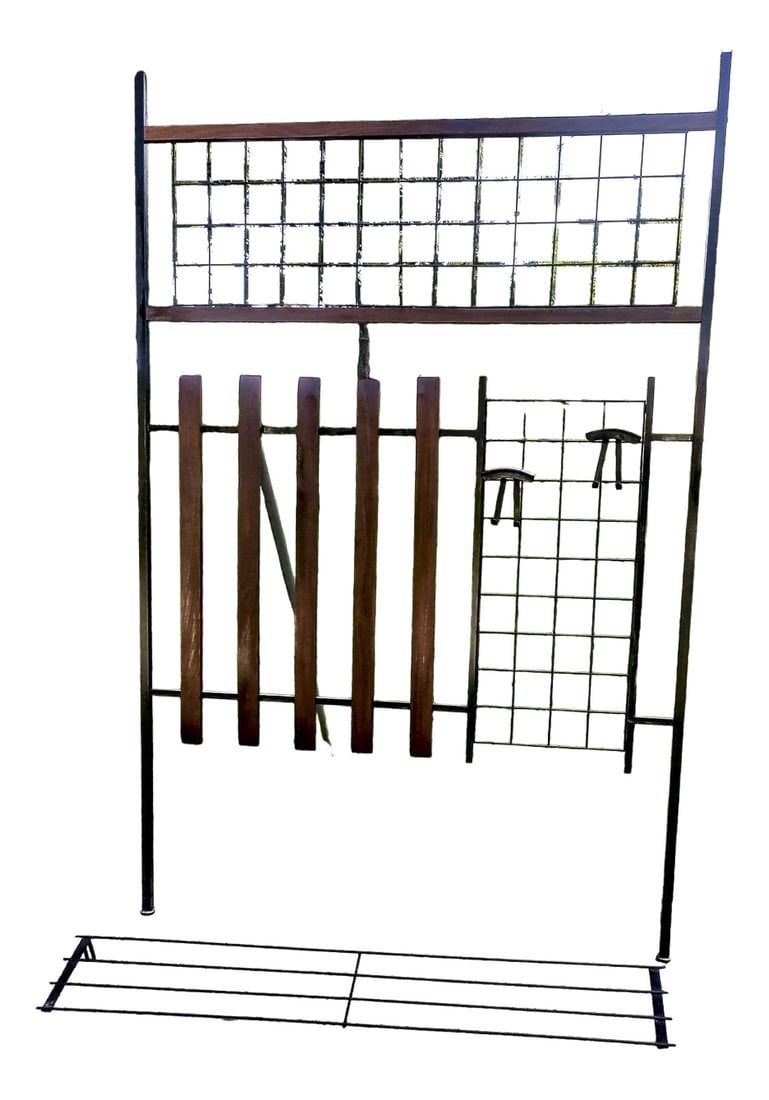 Iron and Wood Hall Coat Rack with Hat Box, 1960s (1 of 8)
