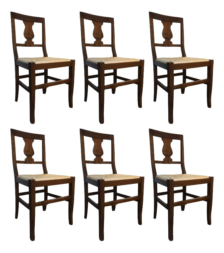 Rustic Walnut Chairs, Italy, 1970s, Set of 6 (1 of 20)