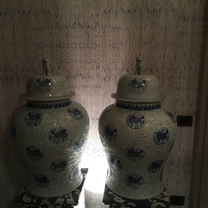 Porcelain Blue and White Giant Jar Vases, Set of 2 - 18