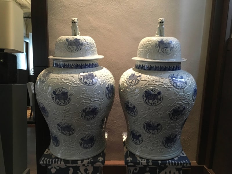 Porcelain Blue and White Giant Jar Vases, Set of 2 - 7