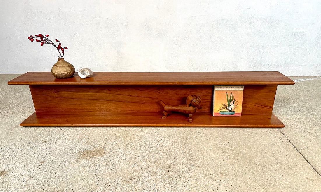 Long Minimalist Teakwood Wall Shelf, 1960s - 16