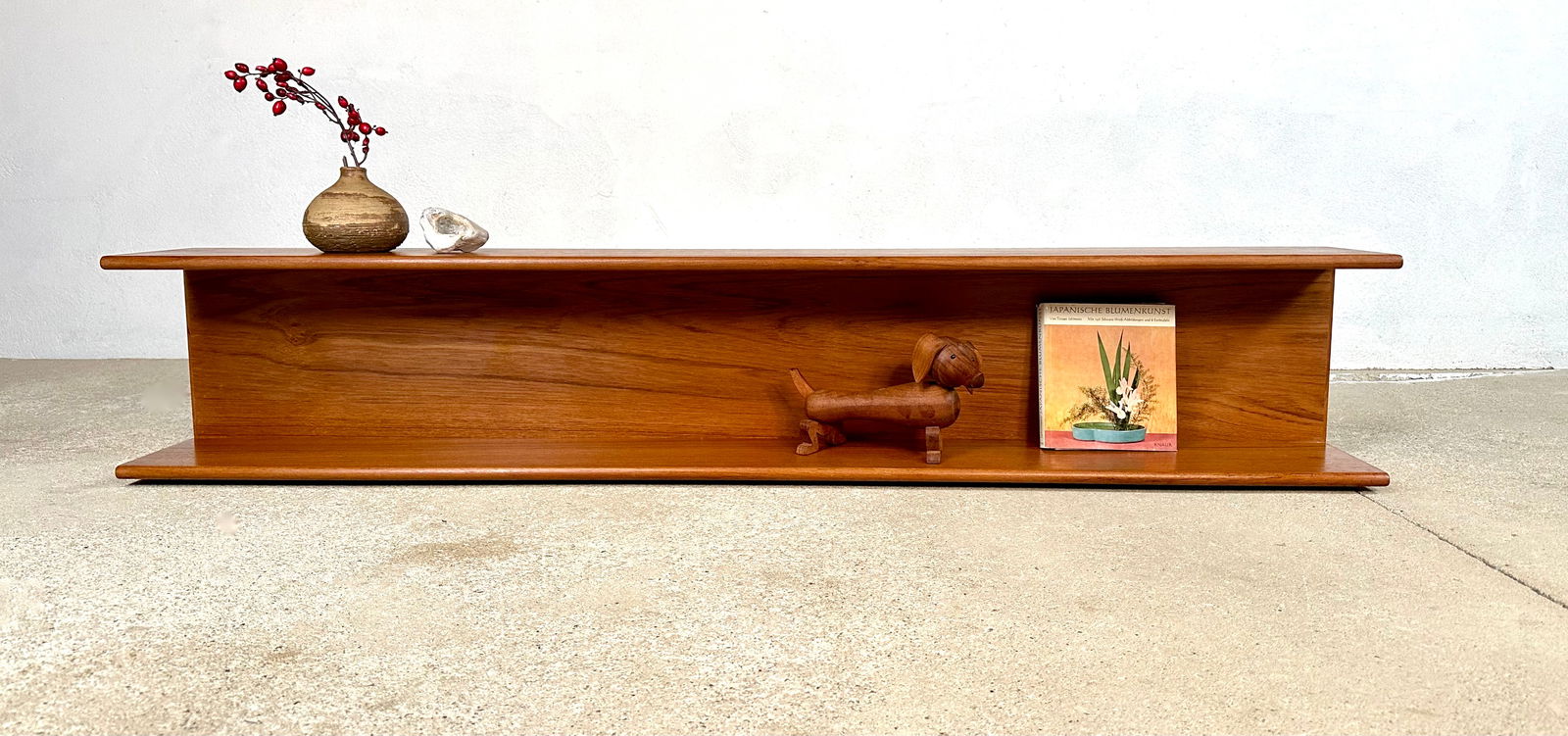 Long Minimalist Teakwood Wall Shelf, 1960s - 17