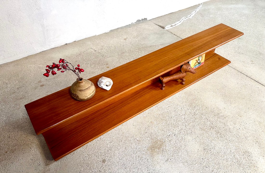 Long Minimalist Teakwood Wall Shelf, 1960s - 18
