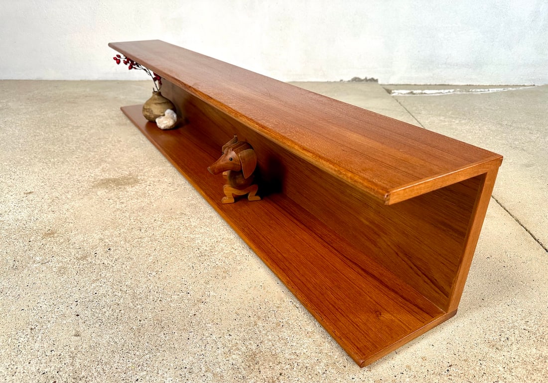 Long Minimalist Teakwood Wall Shelf, 1960s - 20