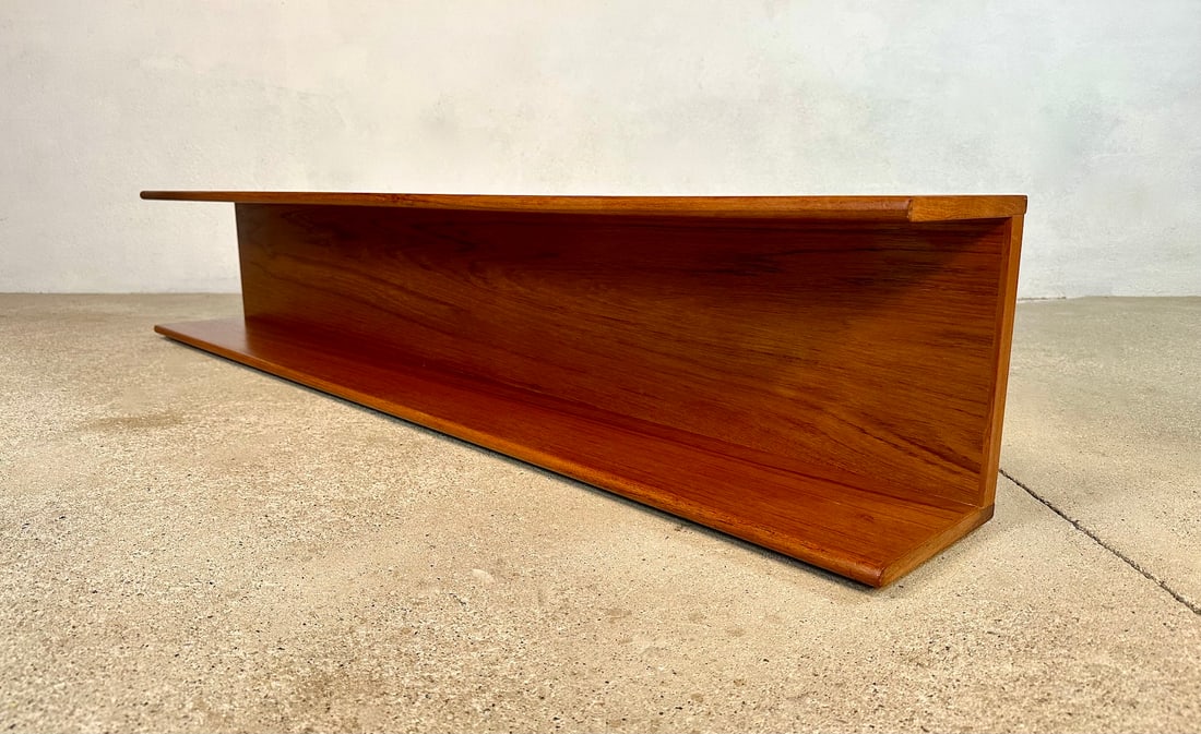 Long Minimalist Teakwood Wall Shelf, 1960s - 4