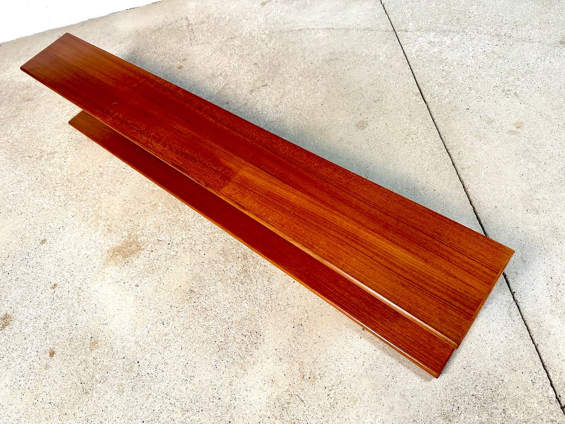 Long Minimalist Teakwood Wall Shelf, 1960s - 7