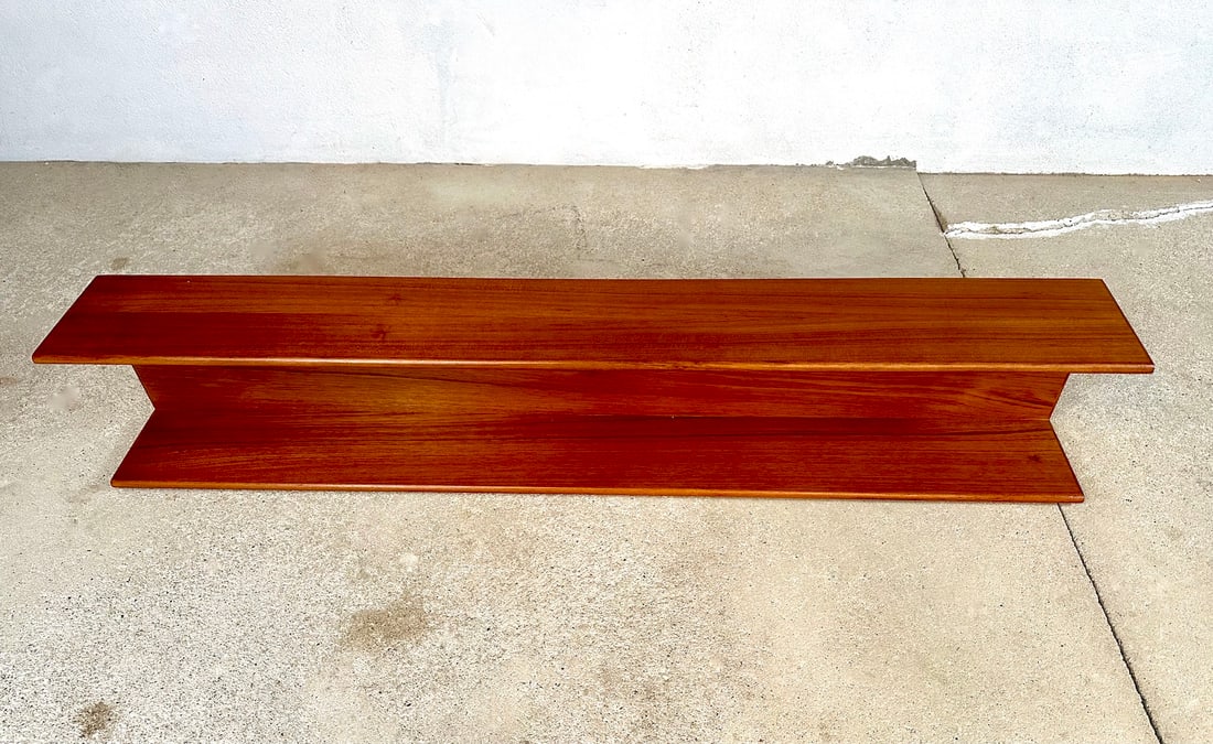 Long Minimalist Teakwood Wall Shelf, 1960s - 8
