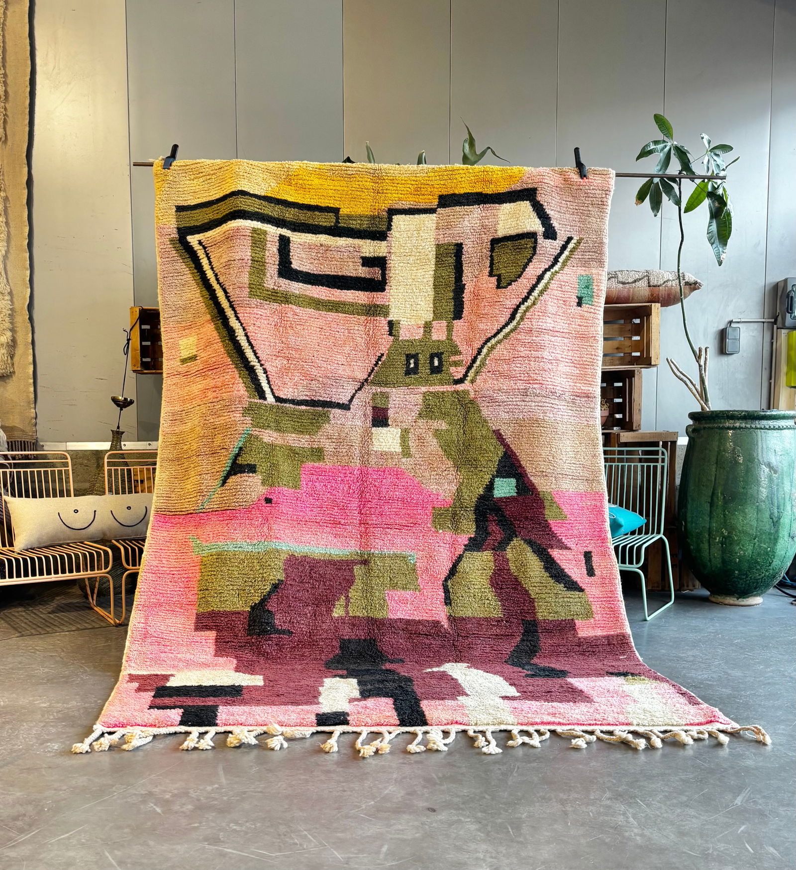 Wool Rug with Abstract Graphic Design, 1990 - 2