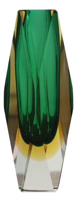 Green and Amber Sommerso Glass Faceted Vase (1 of 6)