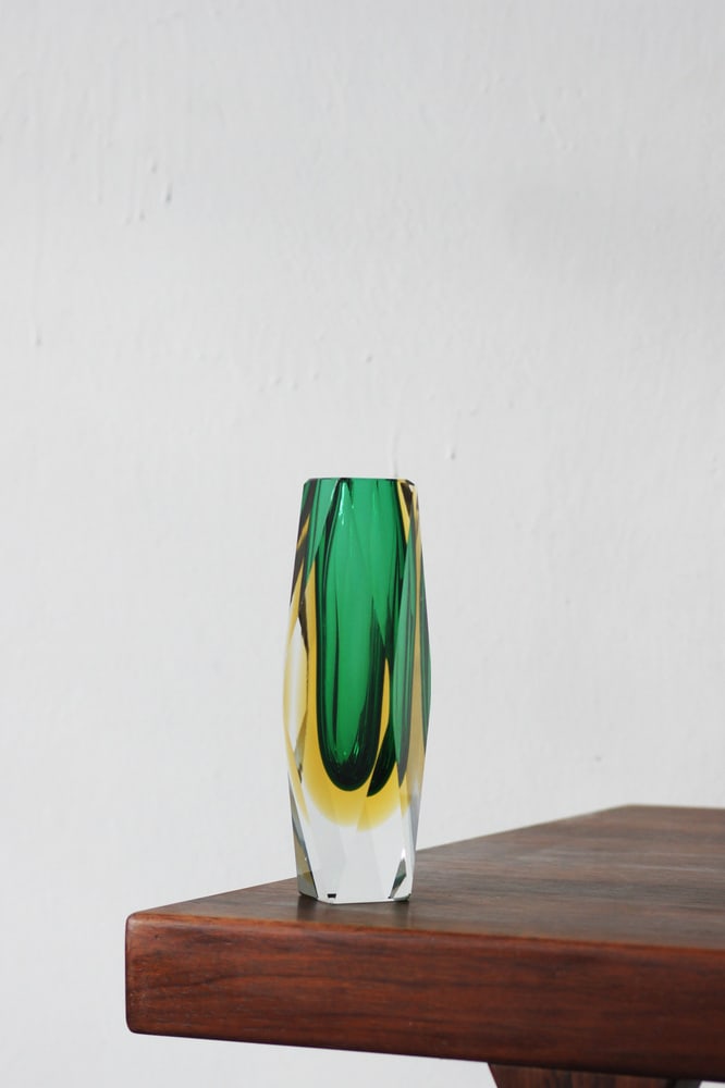 Green and Amber Sommerso Glass Faceted Vase - 4
