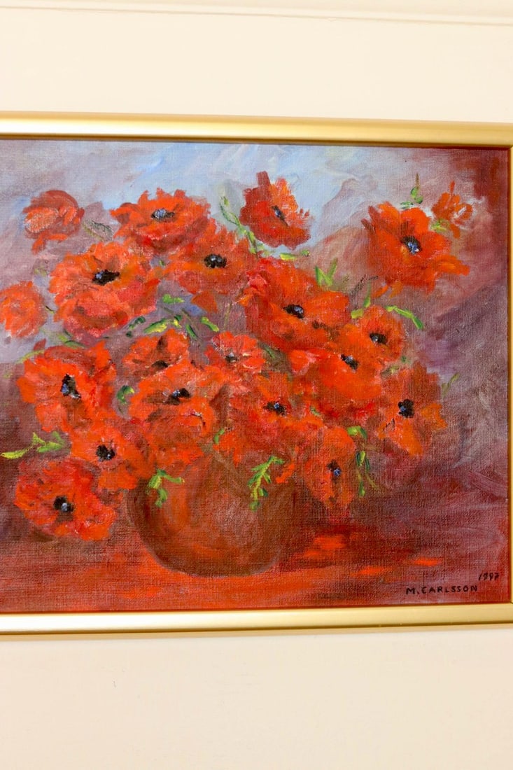 M Carlsson, Poppies, 1990s, Oil, Framed - 7