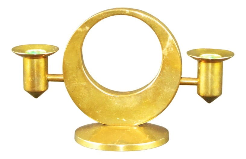 Vintage Swedish Candleholder by Arthur Pe, 1960s: A circular two-candle holder made by Arthur Pettersson (1919 – 2015) for his eponymous Arthur Pe workshop in Kolbäck, Sweden. Starting in 1952 Pettersson was renowned for high quality,