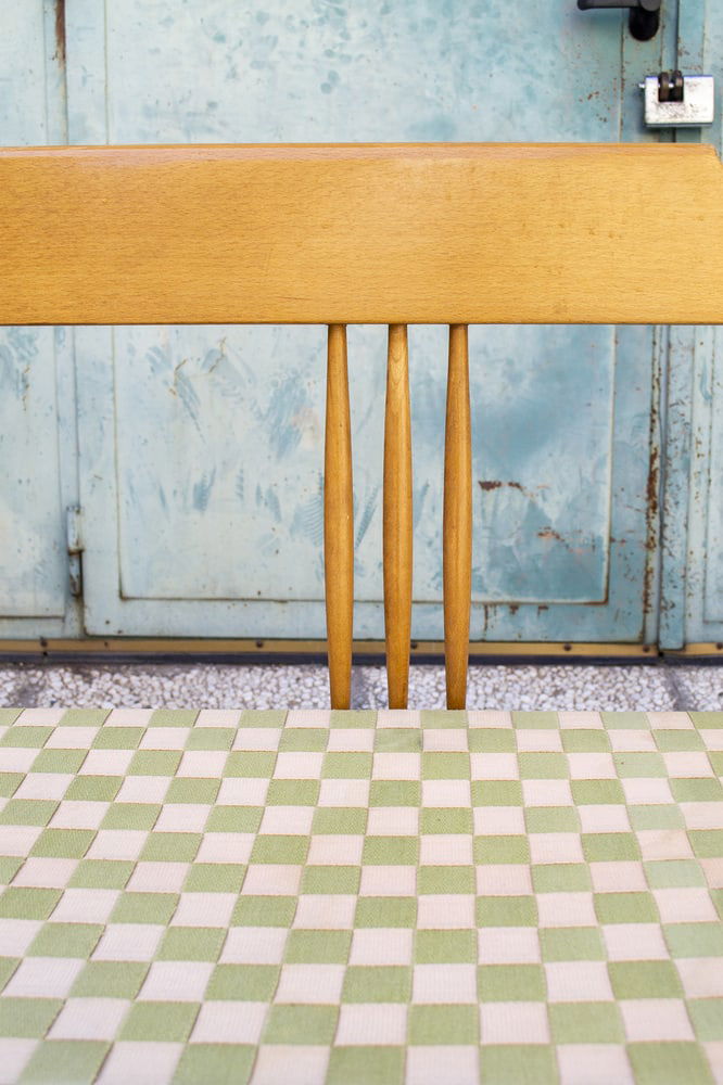 Beech Bench with Seat in Woven Fabric, Italy, 1950s - 6