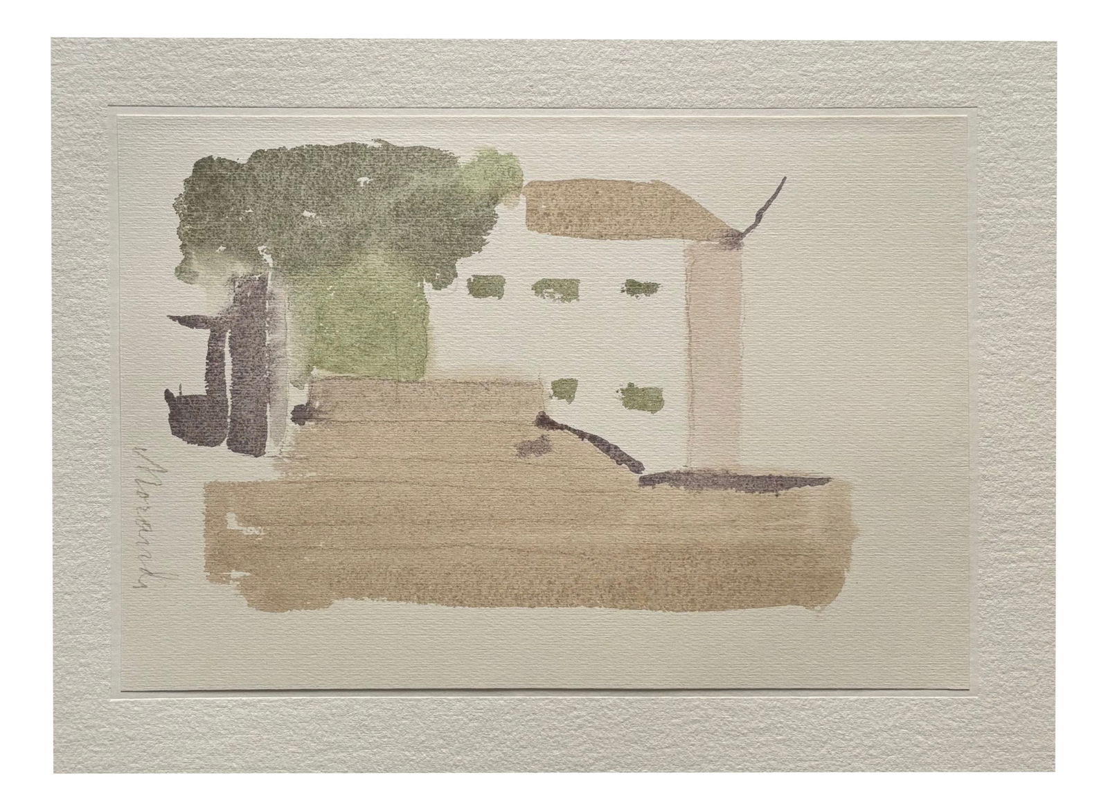 Giorgio Morandi, Landscape, 1973, Lithograph: Giorgio Morandi (1890-1964)"Paesaggio" (Landscape)Colour Photo-lithograph on thick cotton handmade paperSigned in the plateYear (conceived): 1957Year (printed): 1973Size of the sheet: 480 x 380 mmSize