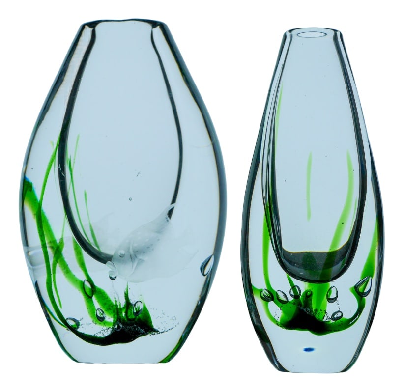 Seaweed & Fish Vases by V. L. Kosta, Set of 2 (1 of 15)
