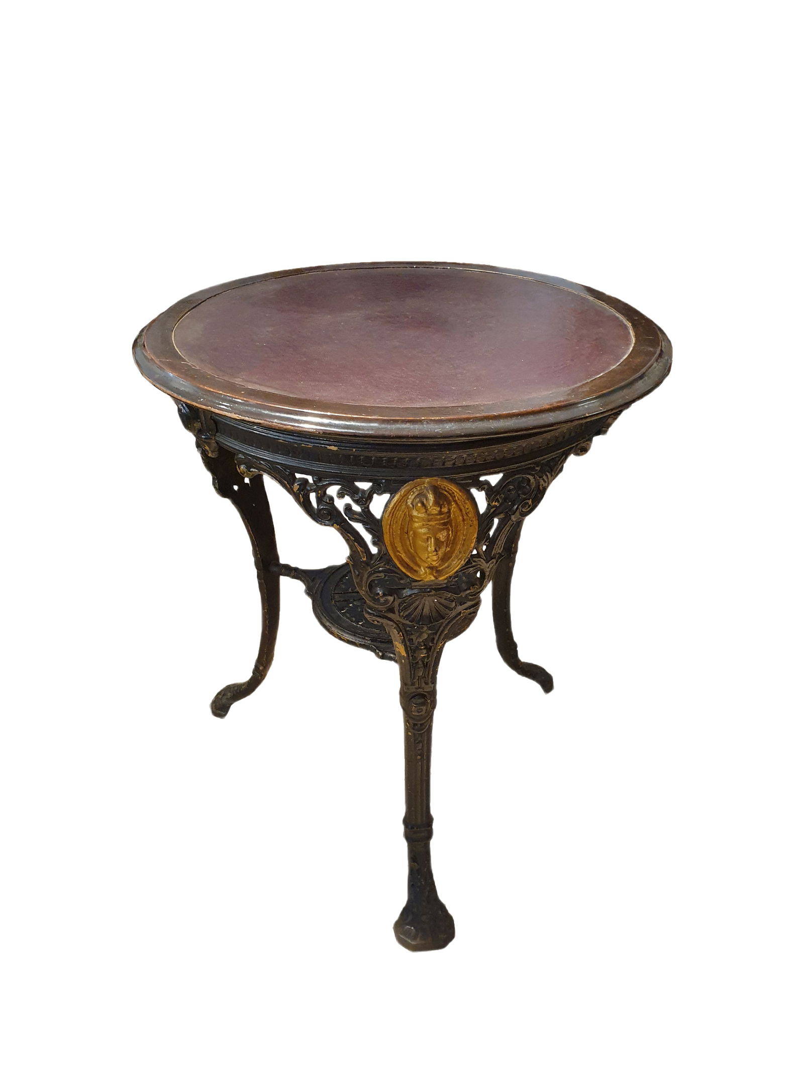 Round Cast Iron, Wood & Leather Coffee Table (1 of 14)