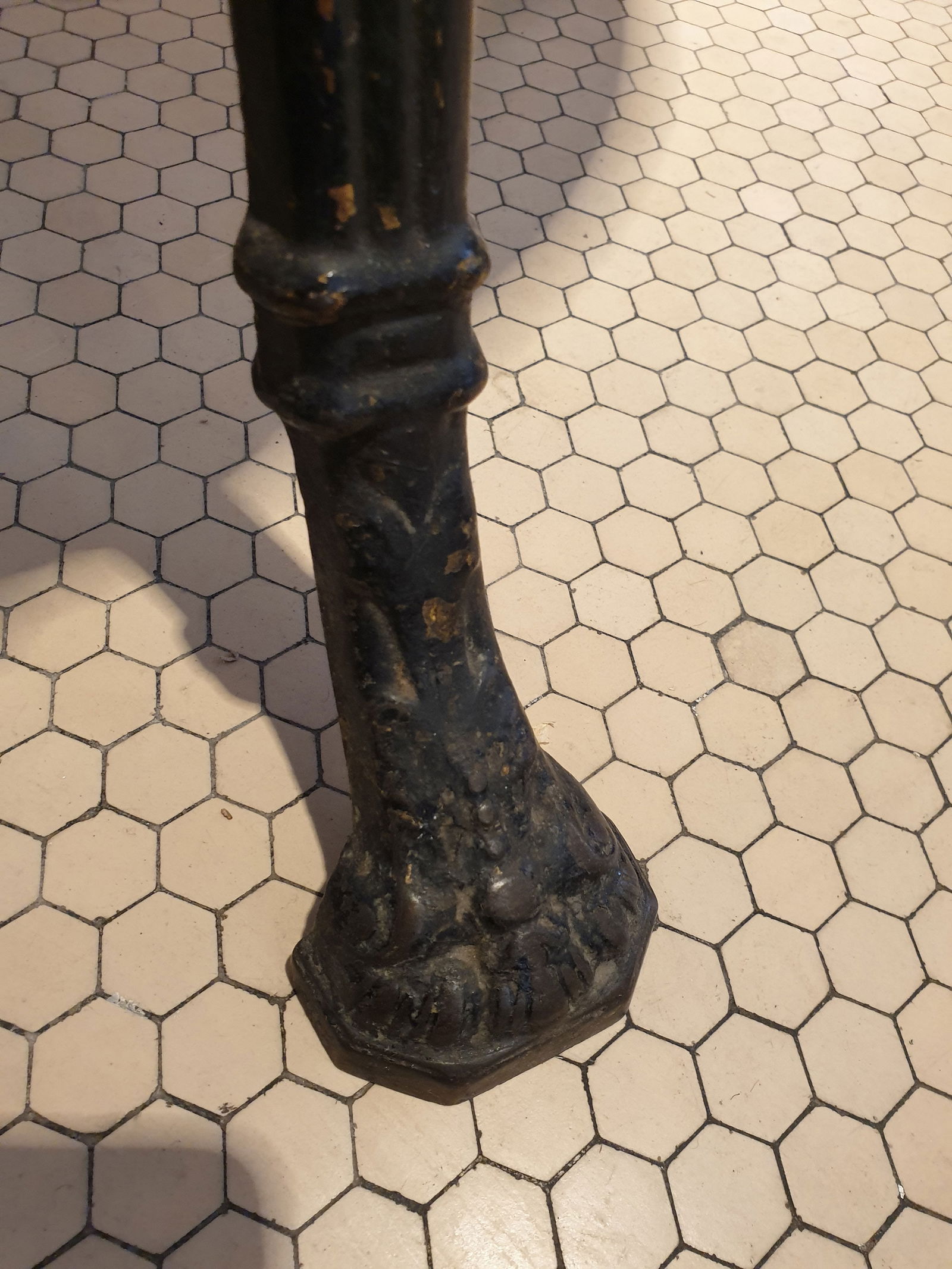 Round Cast Iron, Wood & Leather Coffee Table - 9