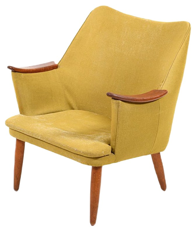Mid-Century Danish Fabric & Teak Lounge Chair, 1950s: - Mid-century modern lounge chair- Produced in Denmark during the 1950s- Legs and armrests in teak Country of Manufacture: Denmark Design Period: 1950 to 1959 Production Period: 1950 to 1959 Restorati