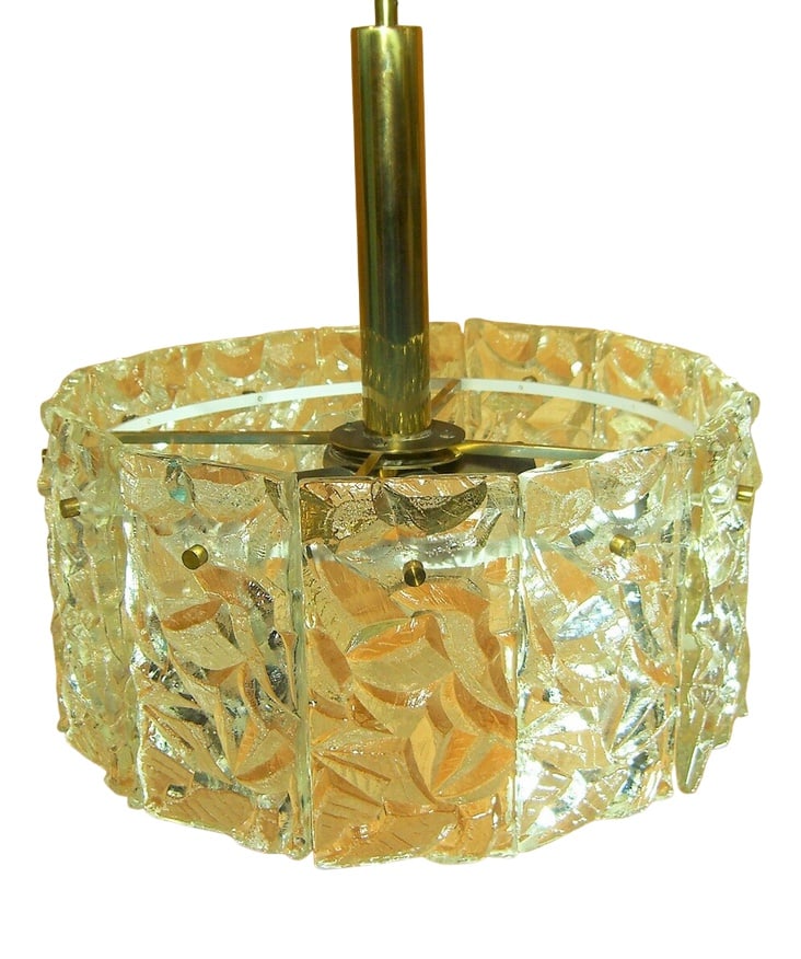 Art Deco Pendant Light from Kinkeldey, 1980s: A work of Ambiental Art, crafted in the legendary "Kinkeldey-Germany" ateliers, pure Mid Century, Art Deco Modernist design, the most elusive "Ice" series.Crafted out of polished brass, sumptuously