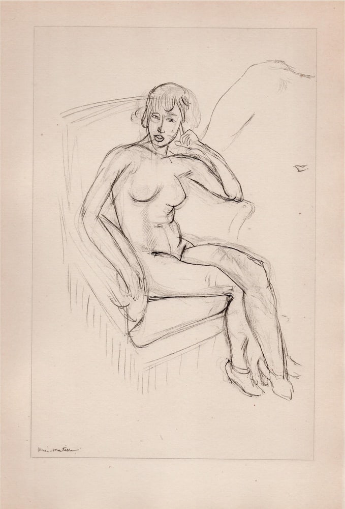 Matisse, Sitting Nude, 1920, Original Lithograph: Henri MatisseSitting NudeLithograph on paperYear of conception: 1910sYear of execution: 1920Overall size: 305 x 213 mmSigned on the plateLimited edition, this one being number 114 (numbered on colopho