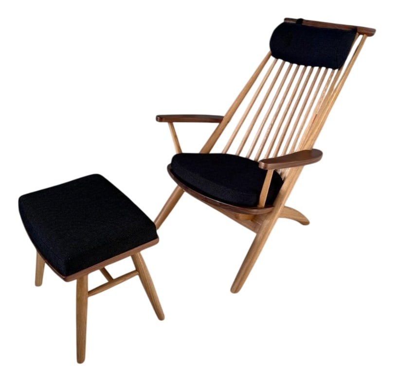 Armchair and Ottoman by Tateishi Shoiji: Country of Manufacture: Finland Design Period: from 2000 Production Period: Unknown Restoration and Damage Details: Light wear consistent with age and use Detailed Condition: Very Good — This