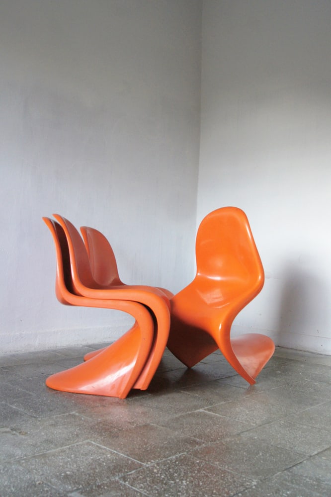 Orange Panton Chairs by Verner Panton, Set of 4 - 3
