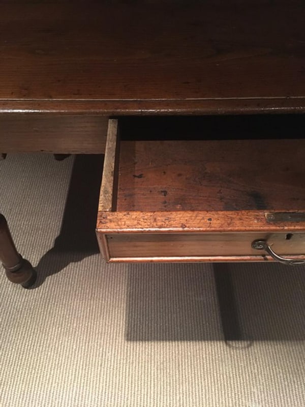 Rustic Pinewood Dining Table with Drawer, Italy - 12