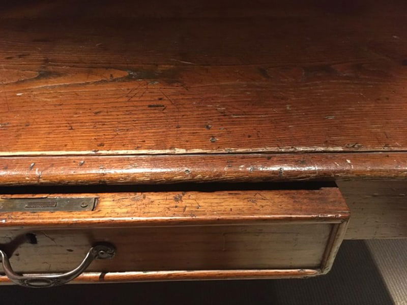 Rustic Pinewood Dining Table with Drawer, Italy - 19