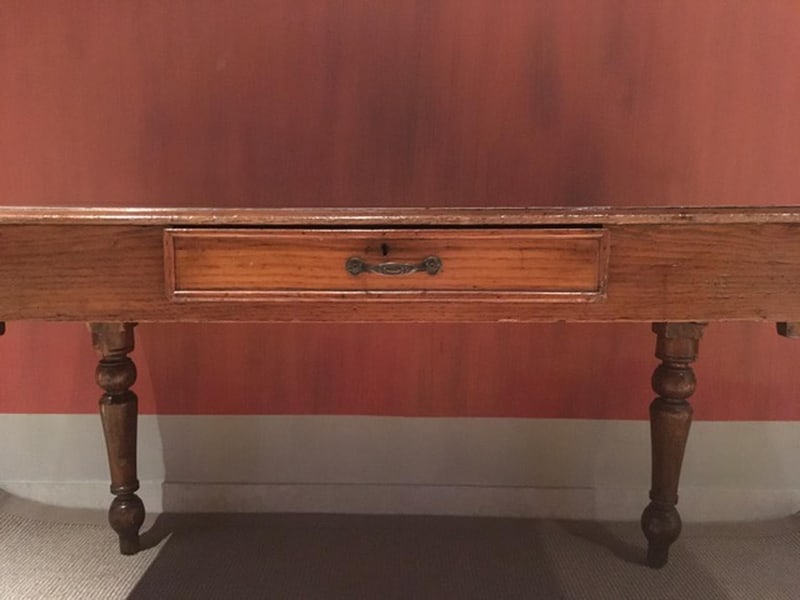 Rustic Pinewood Dining Table with Drawer, Italy - 4