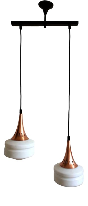 Copper & Milky White Glass Pendant Lamp, 1960s (1 of 5)