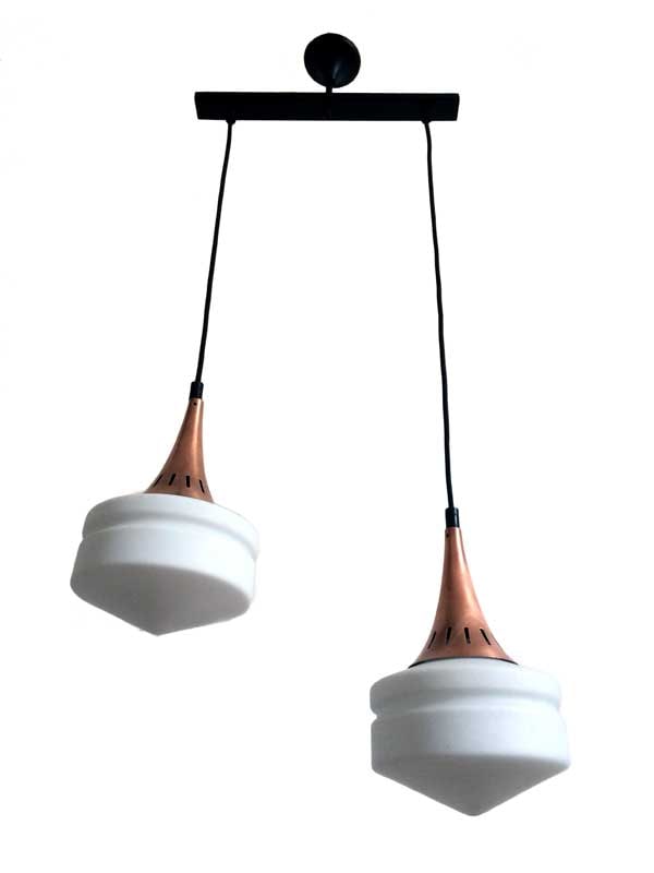 Copper & Milky White Glass Pendant Lamp, 1960s - 2
