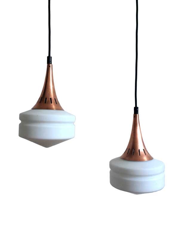 Copper & Milky White Glass Pendant Lamp, 1960s - 3