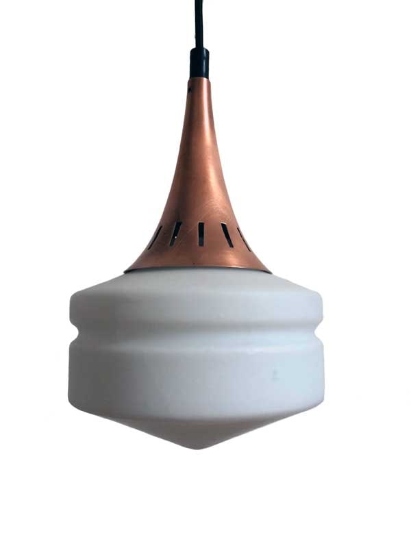 Copper & Milky White Glass Pendant Lamp, 1960s - 4