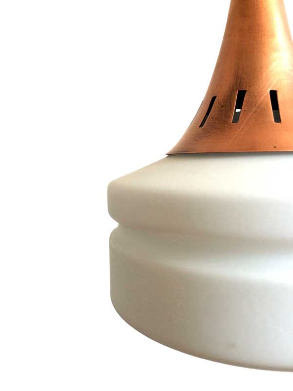 Copper & Milky White Glass Pendant Lamp, 1960s - 5