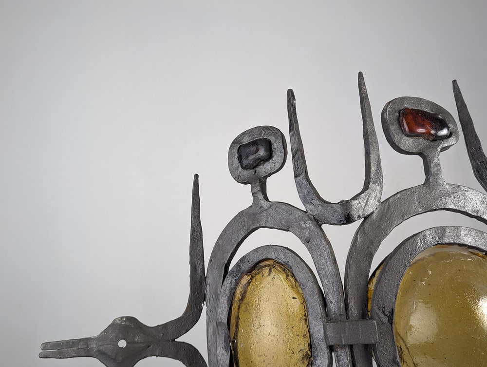 Wrought Iron & Blown Glass Wall Lights, Set of 3 - 13