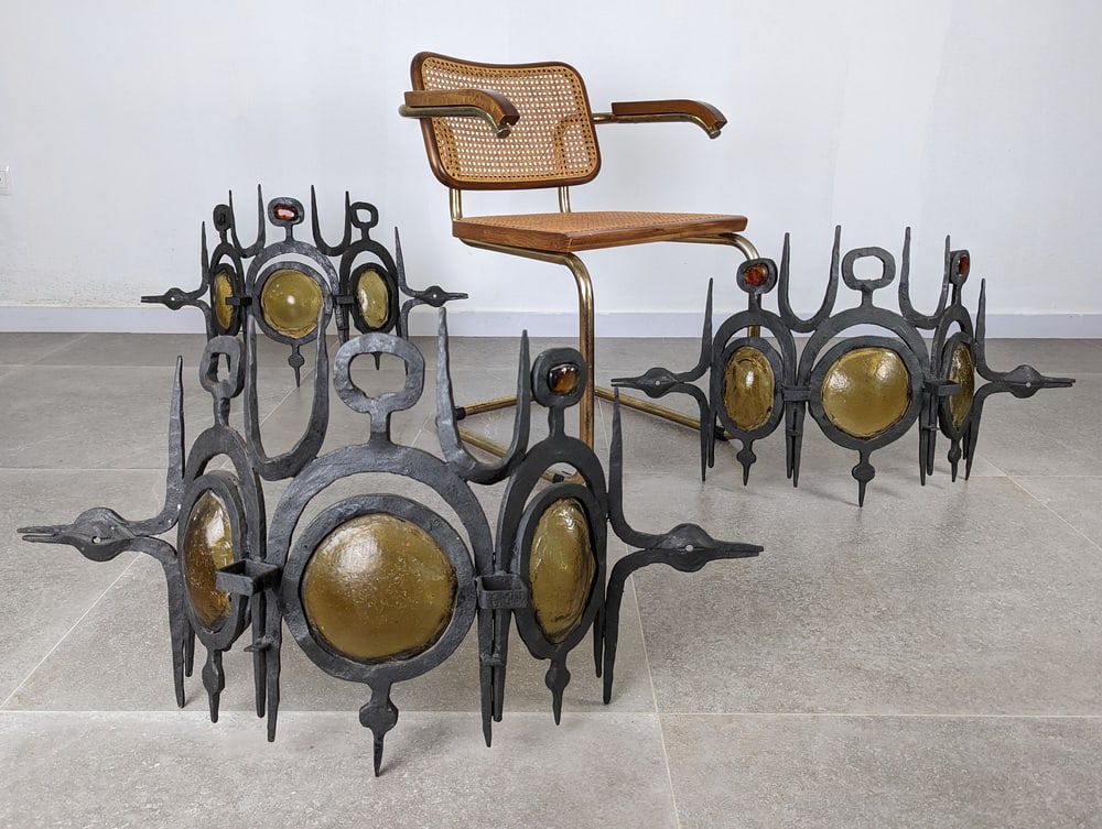 Wrought Iron & Blown Glass Wall Lights, Set of 3 - 2