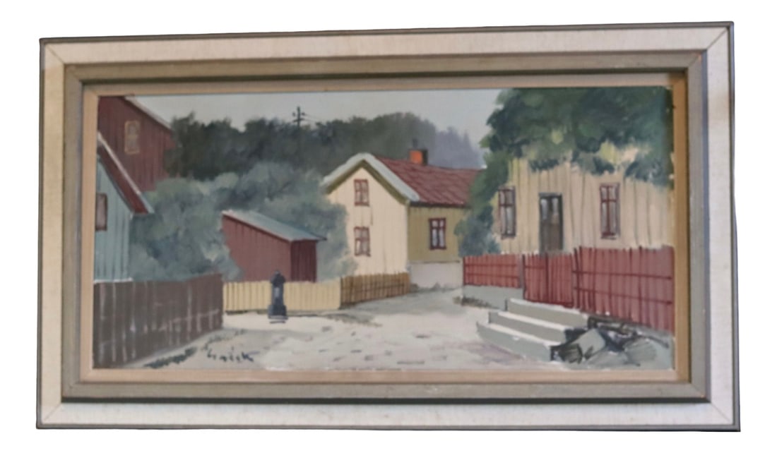 Gavik, Lilla Gatan Majorna Gothenburg, Oil, Framed: Tage Gavik, Lilla Gatan Majorna Gothenburg, 1960s, Oil on Canvas, FramedOriginal Swedish Mid-Century Oil on Canvas "Lilla Gatan Majorna Gothenburg" by Tage Gavik (1914-1981) - Vintage & FramedAn