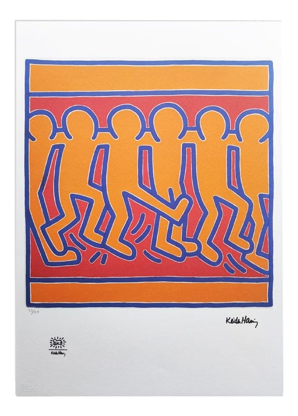 Keith Haring, Composition, Lithograph, 1990s: 1990s Original gorgeous Keith Haring lithograph number 35 of 150 (the numbers are signed in pencil)Contains the authorized impressed stamp "Keith Haring"This lithograph is in excellent