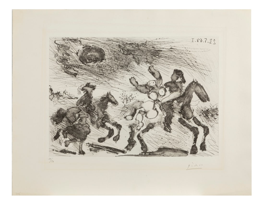Picasso, The Pursuit of the Kidnapper, 1968, Etching: Pablo Picasso (Malaga 1881 - Mougins 1973)The Pursuit of the Kidnapper, 1968Etching and drypoint, copy no. 25/50Dimensions: - plate size: height 23.4 cm, width 32.8 cm- sheet size: height 36.2 cm, wid