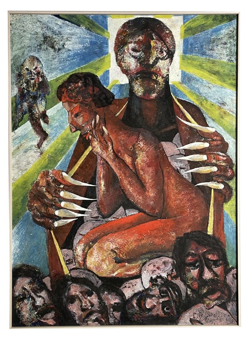 Milan Klimes, 1970s, Oil, Mixed Technique on Cardboard: This is a very vibrant & expressive work from Milan Klimes (1945 – 2013), Czech artist created in the 70s, it is a mixed technique on cardboard with a new cedar wooden frame. The work is