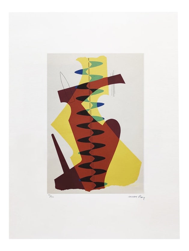 Man Ray, The Meeting, Lithograph, 1970s: 1970s Original gorgeous rare Man Ray "Shadows" Limited Edition Lithograph (1972)Signed in pencil. Lithograph number 75 of 150Contains the authorized impressed stamp "Leonardo Artis"This lithograph is