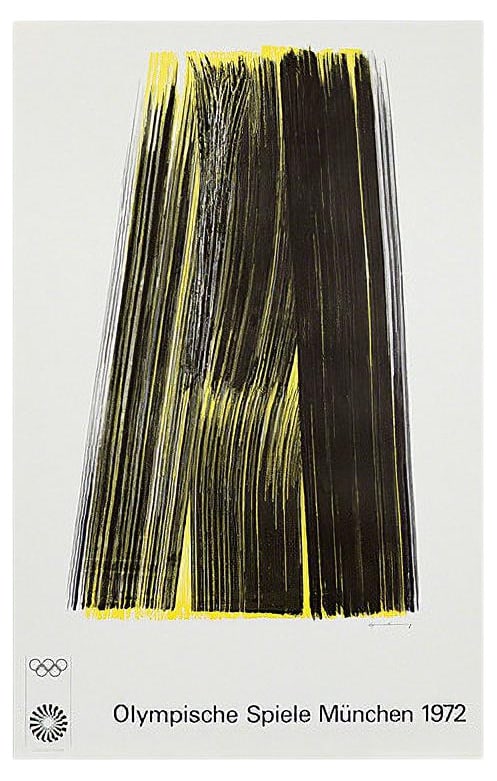 Hans Hartung, Composition, 1972, Lithograph: Beautiful Lithograph after an original gouache, created by Hans Hartung in 1972 for the Munich Olympic Games. Signed on the stone. Country of Manufacture: Germany Design Period: 1970 to 1979