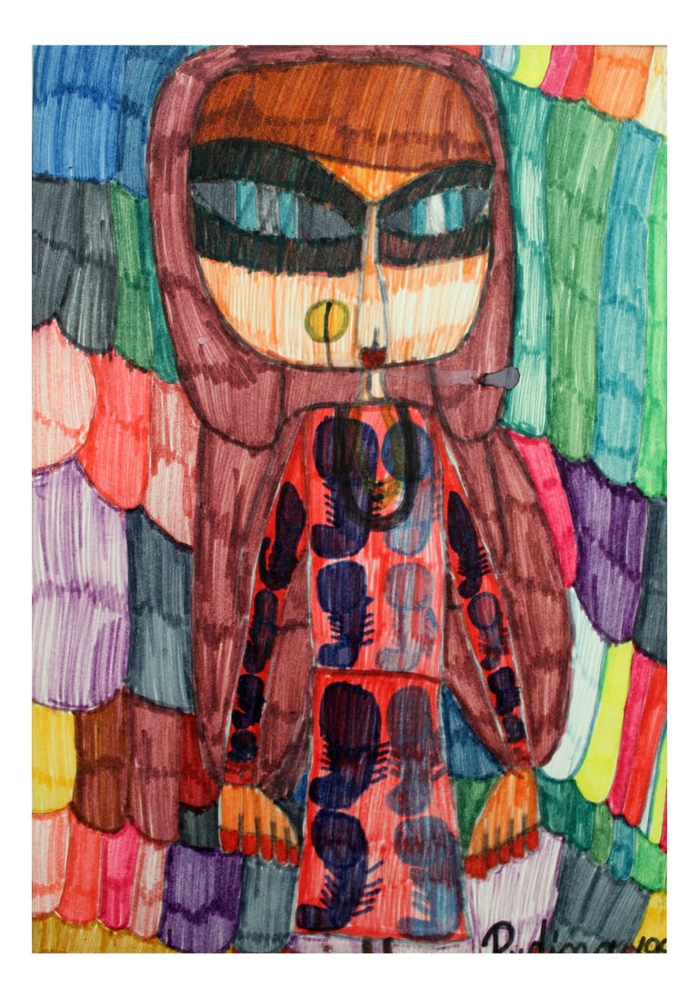 No Title, a colorful composition, Rudina: The artwork is sold without the frame. No details on the artist. Country of Manufacture: Poland Design Period: 1990 to 1999 Production Period: 1990 to 1999 Detailed Condition: Excellent — This