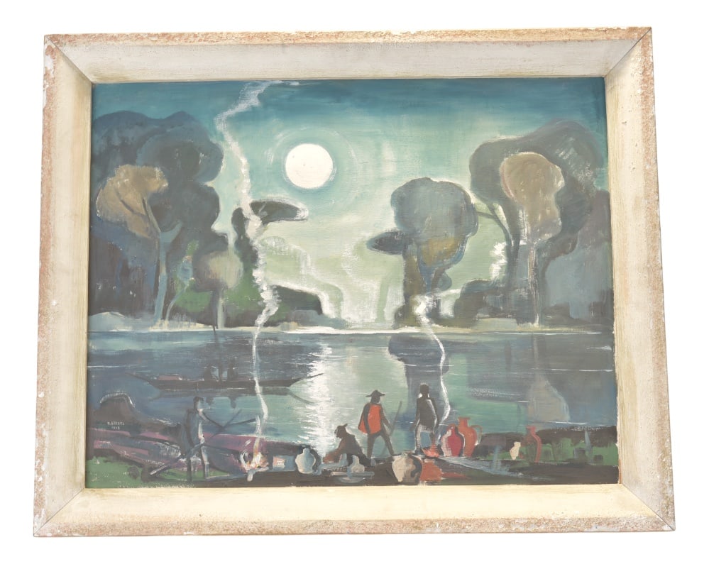 Oil Painting, Indochina, Bruno Bernitz, 1948: A wistful painting by the young Bruno Bernitz, painted in Berlin. Bernitz later became well-known and respected in East Germany and was a member of, and friends with, the artistic avant-garde.