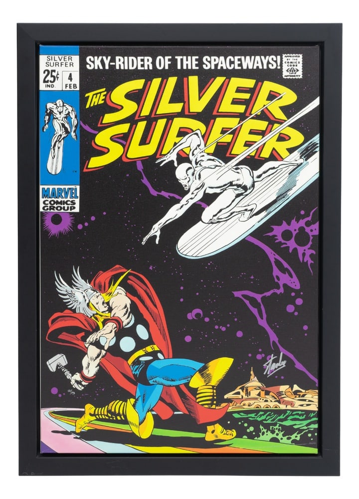 Stan Lee, The Silver Surfer #4, Art Print: A large limited edition boxed canvas, signed and numbered by Marvel Comics legend Stan Lee.Excellent investment value.Unframed size69.9cm x 101.6cm Country of Manufacture: United Kingdom Design