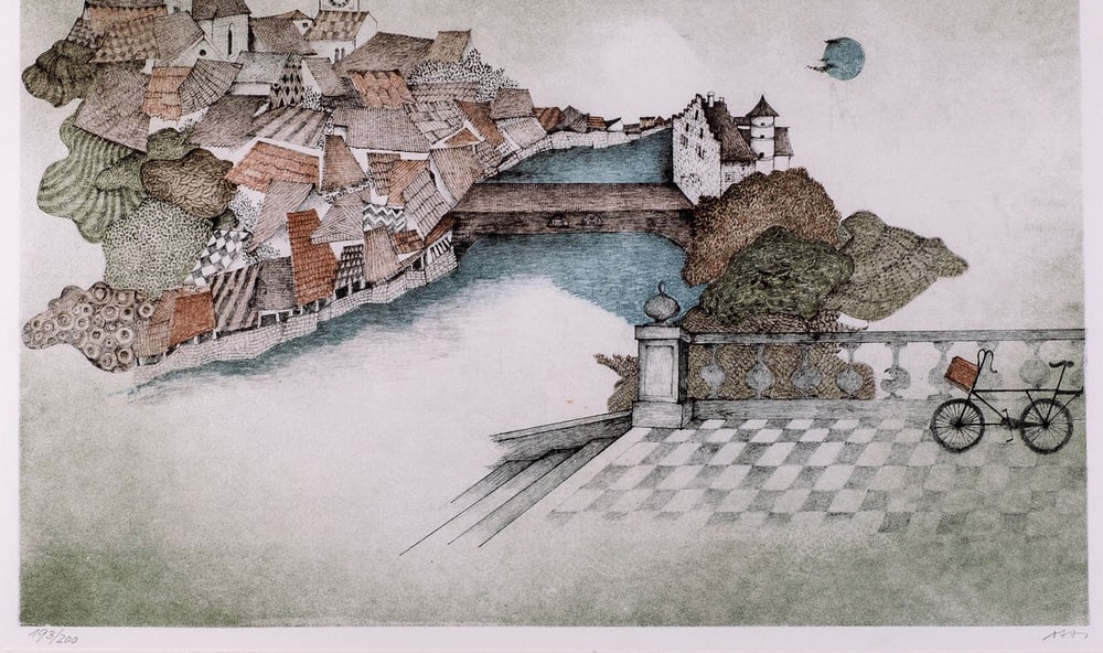 Ossi Czinner, Town Landscape, Original Lithograph - 2