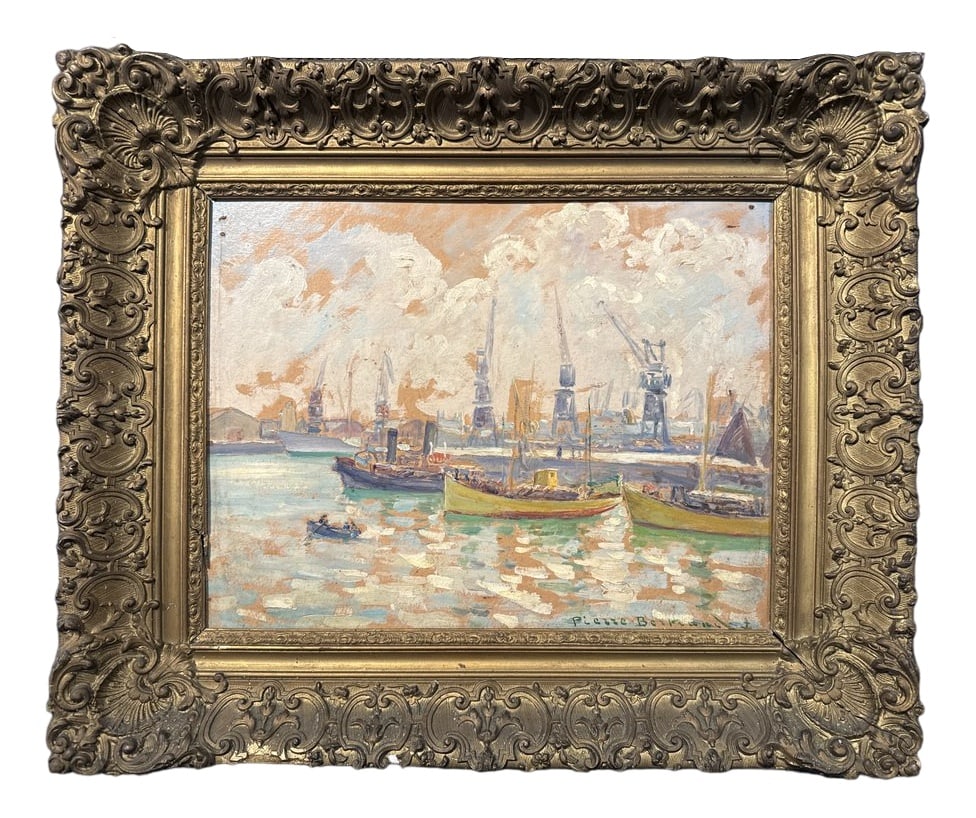 Bertand, Port of Casablanca, 1920s, Oil on Canvas: Pierre Bertand, Port of Casablanca, 1920s, Oil on Canvas Country of Manufacture: Morocco Design Period: 1920 to 1949 Production Period: 1920 to 1929 Restoration and Damage Details: Light wear